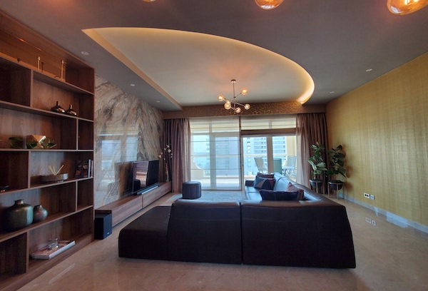luxurious interior decor palm jumeirah, dubai interior designer, marble feature., custom furniture, led lighting, gypsum ceiling