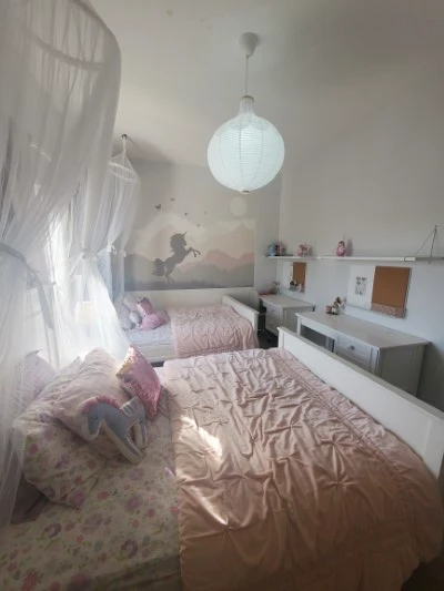 Girls, girls room, two bedroom, design, girl design, girl room design, pink bed, unicorn style, white curtain, before and after, meadows kids room style, kids room design, interior design, sheek look, kids room cute look
